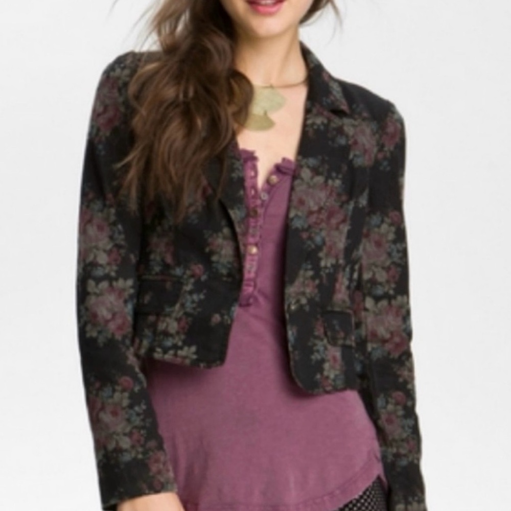 Free People Floral Distressed Y2K Cropped Blazer - Picture 2 of 9